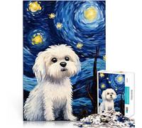 Puzzle Adulte 1000 pièces Chien Maltais Nuit étoilée Défi Difficile pour soulager Le Stress Collection d'artistes, Beaux-Arts 50x70cm