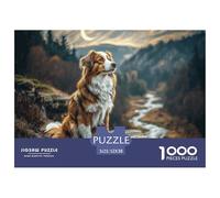 Puzzle Adulte 1000 Pièces Chien Mignon - Terrier sur Une Rive de Rivière Rocheuse, Jeu Extrêmement Difficile, Décoration Murale, Cadeau, 52x38cm