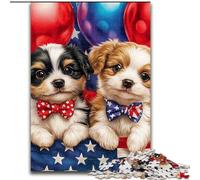 Puzzle Adulte 1000 pièces, Chiot Drapeau américain, Difficile, Jouet éducatif et décompressant, Cadeau d'anniversaire, Cadeaux (Taille 26x38cm)