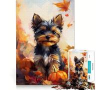 Puzzle adulte 1000 pièces Chiot Yorkshire dans des feuilles d'automne Jeu de mémoire amusant Assemblage stable,pièces qui ne bougent pas Format compact Idéal pour des moments de jeu en famille 50x75cm