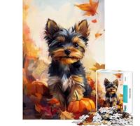 Puzzle Adulte 1000 pièces Chiot Yorkshire dans des Feuilles d'automne Jeu éducatif et addictif pour cultiver la Patience Cadeau pour Femmes et Hommes Décoration Murale (Dimensions 50x75cm)