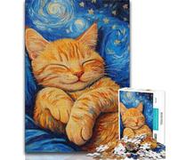 Puzzle Adulte 1000 pièces, Ciel étoilé, Chat Orange, Difficile à réaliser, mais Amusant et Humoristique, Cadeau d'anniversaire, décoration Murale (75x50cm)
