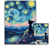Puzzle Adulte 1000 pièces Ciel Nocturne Chat Noir Puzzles en Carton Anti-Stress Staycation Kill Time, Une œuvre d'art pour et 14 Ans 26x38cm