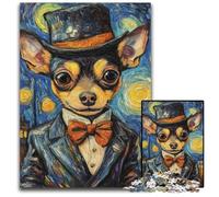 Puzzle Adulte 1000 pièces Ciel Nocturne Chihuahua Puzzles en Bois pour décoration d'intérieur Cadeaux, Jouet Familial Stimulant Parfait pour Les soirées Jeux 50x75cm
