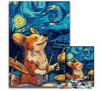 Puzzle Adulte 1000 pièces Ciel Nocturne Corgi Band Puzzles en Carton pour décoration d'intérieur Cadeaux, Jouet Familial Stimulant Parfait pour Les soirées Jeux 26x38cm