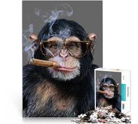 Puzzle Adulte 1000 pièces Cigare chimpanzé Hipster Entraînez Votre Cerveau et Vos Mains avec Affiche et Feuille de Questions correspondantes 50x70cm