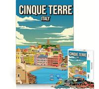 Puzzle Adulte 1000 pièces Cinque Terre Italie Poster Découpe Idéal Décoration Casse-tête Cadeau Loisirs Divertissement Anniversaire (50x75cm)