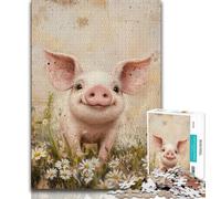 Puzzle Adulte 1000 pièces Cochon Aquarelle Difficile, Jeu Stimulant et Jeu Familial avec Affiche et fiche de Questions-réponses Assorties 38x52cm