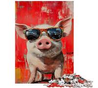 Puzzle Adulte 1000 pièces Cochon détendu avec Lunettes de Soleil Puzzle pour Adolescents Passe-Temps à la Maison Cadeau d'anniversaire de Noël Cadeaux (38x26cm/1000pcs)