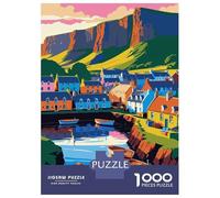Puzzle Adulte 1000 Pièces Colorful Coastal Village with Boats Puzzles pour Adolescents pour S'amuser en Famille Difficile Et Stimulant Un pour Les Jeux 38x26cm/1000pcs