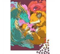 Puzzle Adulte 1000 Pièces Colorful Fox Family Artwork Puzzle Adulte Jeu Manuel Décoration Parfaite Cadeaux Uniques pour Anniversaire Et Noël 38x26cm/1000pcs