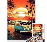 Puzzle Adulte 1000 pièces Combi VW rétro Décoration de Plage et de Maison pour Un Père Noël Secret Jeu de détente Défi Stimulant Dimensions 38x26cm