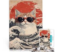 Puzzle Adulte 1000 pièces Cool Cat à la Grande Vague Jouets éducatifs d'apprentissage Jeu éducatif pour Anniversaire, Noël 75x50cm
