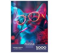 Puzzle Adulte 1000 Pièces Cool Cat in Neon Lights Puzzles pour Adolescents pour S'amuser en Famille Difficile Et Stimulant Un pour Les Jeux 38x26cm/1000pcs