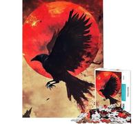 Puzzle Adulte 1000 pièces Corbeau Lune de Sang Jeu Impossible Apprentissage Jouets éducatifs Cadeaux Père Noël Secret pour s'amuser en Famille (Dimensions 38x52cm)