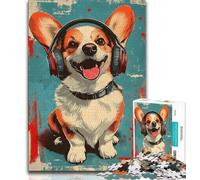 Puzzle Adulte 1000 pièces Corgi avec Casque Audio, Puzzle Adolescent, pour Un Moment de détente à la Maison avec des pièces de Formes aléatoires entièrement emboîtables (Taille 75x50cm)