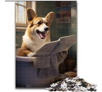 Puzzle Adulte 1000 pièces Corgi lisant Un Journal en Bois, pour Les 14 Ans et Plus 50x75cm pour Adolescents et familles, décoration DIY idéale et défi cérébral