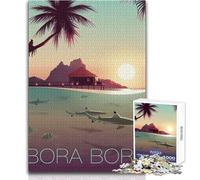 Puzzle Adulte 1000 pièces - Coucher de Soleil à Bora Bora - Bungalow sur pilotis - Idéal pour des Moments de détente - Découpe précise de Haute qualité - Dimensions:38x26cm