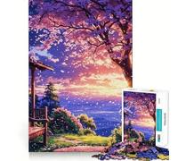 Puzzle Adulte 1000 pièces Coucher de Soleil sur des cerisiers en Fleurs Sakura Paysage aux découpes précises Jeu de réflexion Amusant et Stimulant Loisirs et Divertissement Décoration d'anniversaire