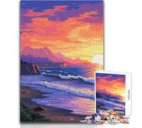 Puzzle Adulte 1000 pièces Coucher de Soleil sur la Plage de Los Angeles Pixel Art Jeux relaxants Vacances à la Maison Passe-Temps Cadeau Père Noël Secret Dimensions 50x75cm