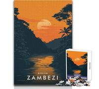 Puzzle Adulte 1000 pièces Coucher de Soleil sur Le fleuve Zambèze - Jeu Unique et Stimulant - Découpe de précision - Œuvre d'art - Cadeau - Dimensions:38x52cm