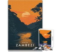 Puzzle Adulte 1000 pièces Coucher de Soleil sur Le fleuve Zambèze - Jeu Unique et Stimulant - Découpe de précision - Œuvre d'art - Cadeau - Dimensions:50x75cm