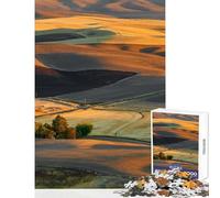 Puzzle Adulte 1000 pièces Coucher de Soleil sur Les collines de Palouse Jeu éducatif pour se détendre et s'amuser Comprend Une Affiche et Une fiche de Questions-réponses Assorties 38x52cm