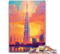Puzzle Adulte 1000 pièces, Coucher de Soleil sur l'horizon de Dubaï, Difficile, Jeux en Famille, activités Amusantes à la Maison, Cadeau d'anniversaire, Cadeaux de Voyage, 1000 pièces (26x38cm)