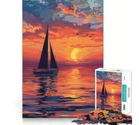 Puzzle Adulte 1000 pièces Coucher de Soleil sur l'océan avec Yacht Jeu de mémoire et de compétences Amusant Assemblage Stable,pièces Qui ne bougent Pas Format Compact pour des Moments de Jeu