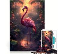 Puzzle Adulte 1000 pièces Coucher de Soleil Tropical Flamant Rose Bords impeccables Jeu de Concentration mentale Amusant et Calme Décoration de Noël Cadeau (50x75cm)