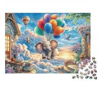 Puzzle Adulte 1000 Pièces Couleurs Vibrantes, Éléphant dans Le Ciel, Éléphant Volant, Ballons, Premium Épais Robustes Haute Qualité, Défi Difficile Antistress 70x50cm