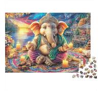 Puzzle Adulte 1000 Pièces Couleurs Vibrantes, Scène d'Autel de Ganesh, Ganesh, Rituel, Bougies, Lac, Premium Épais Robustes Haute Qualité, Défi Difficile Antistress 70x50cm