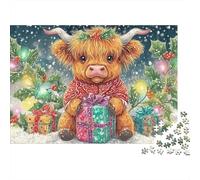 Puzzle Adulte 1000 Pièces Couleurs Vibrantes, Taureau de Noël, Ours en Peluche dans Un Noël Enchanté, Premium Épais Robustes Haute Qualité, Défi Difficile Antistress 70x50cm