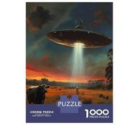 Puzzle Adulte 1000 Pièces Cow and Alien Spaceship Puzzles Adultes Vacances À La Maison Activités Amusantes À Faire À La Maison Cadeaux pour Les Amis Et La Famille 38x26cm/1000pcs