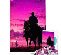 Puzzle Adulte 1000 pièces Cowboy à Cheval au Coucher du Soleil Activités Amusantes à la Maison Jeu de réflexion Stimulant et Difficile adapté aux Personnes de 14 Ans et Plus (38x52cm)