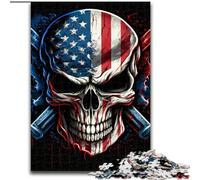 Puzzle Adulte 1000 pièces Crâne avec Drapeau américain, Anti-Stress avec pièces de Formes aléatoires entièrement emboîtables pour Les Enfants de 14 Ans et Plus (Taille 26x38cm)