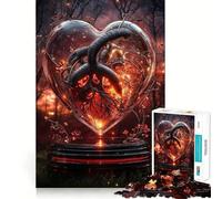 Puzzle Adulte 1000 pièces Cœur brûlant dans Le Verre Bords impeccables Jeu de Concentration mentale Amusant et Calme Décoration de Noël Cadeau (50x75cm)