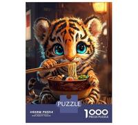 Puzzle Adulte 1000 Pièces Cute Tiger Eating Ramen Puzzles Adultes Anti-Stress - Niveau De Difficulté Élevé - Cadeau Unique pour Un Anniversaire Ou Noël 70x50cm/1000pcs