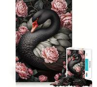 Puzzle Adulte 1000 pièces Cygne Noir et Roses,Bordures nettes,Jeu de réflexion,Divertissement Facile,décoration de Noël (38x52cm)