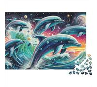 Puzzle Adulte 1000 Pièces, Dauphin Spatial, Dauphins, Océan Cosmique, Difficile Premium Épais Robustes Haute Qualité, Défi Antistress 38x26cm