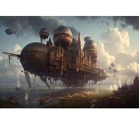 Puzzle Adulte 1000 Pieces des Dirigeables Steampunk Flottants Patrouillant dans La Perspective De l'empire 70x50cm