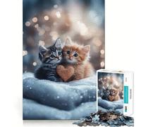 Puzzle Adulte 1000 pièces Deux Chatons avec Un cœur Bords impeccables Jeu de Concentration mentale Amusant et Calme Décoration de Noël Cadeau (38x52cm)