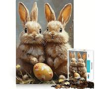 Puzzle Adulte 1000 pièces Deux Lapins et Un œuf Découpe de qualité supérieure Jeu de logique Amusant et Facile à Jouer Décoration Murale de Noël (38x26cm)