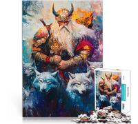 Puzzle Adulte 1000 pièces Dieu Guerrier Nordique Viking Odin avec des Loups Impossible est idéal comme Cadeau pour Toute la Famille 75x50cm