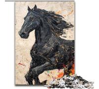 Puzzle Adulte 1000 pièces, Difficile, Cheval Noir doré, Jeux Amusants en Famille, activités à la Maison, Cadeau d'anniversaire, Cadeaux de Voyage 38x26cm