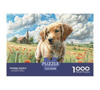 Puzzle Adulte 1000 Pièces Difficile Complexe Chien Mignon - Épagneul dans Le Champ de Coquelicots, Papier Recy coration Murale Intérieure 52x38cm