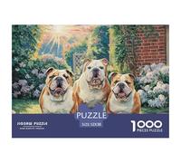 Puzzle Adulte 1000 Pièces Difficile Extrême Chien Mignon - Trois Bouledogues au Jardin, Défi Complexe, Décoration Murale et Cadeaux 52x38cm