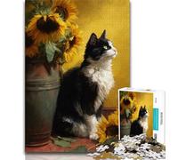 Puzzle Adulte 1000 pièces, Difficile, Motif tournesols et Chats, pour Adolescents, Anti-Stress, pour Passer des Vacances à la Maison, liste de souhaits avec Le Père Noël (Taille 75x50cm)
