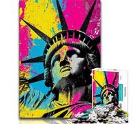 Puzzle Adulte 1000 pièces Difficile Statue de la Liberté, défi Anti-Stress Difficile avec Affiche et fiche de Questions Assorties 38x26cm