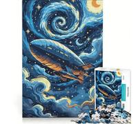 Puzzle Adulte 1000 pièces dirigeable dans Un Ciel étoilé, décoration Murale, activités familiales, Cadeaux Uniques pour Anniversaire et Noël 38x52cm